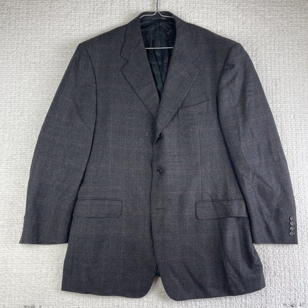 Canali Blazer Mens 52R Black / Red Plaid Check Wool Harry Rosen Italy Made